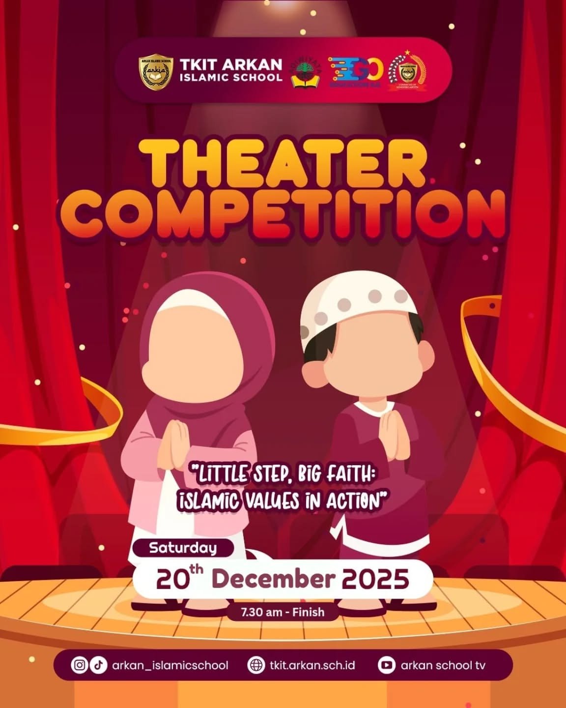 🎬 Theater Competition🎬5️⃣4️⃣3️⃣2️⃣1️⃣Finally‼️
Acara yang kita tunggu-tunggu akan segera dilaksanakan 🥳Pastikan tidak terlewat, Insyaa Allaah Sabtu ini kita akan menyaksikan penampilan yang lucu, menarik, dan penuh hikmah dari ananda shalih-shalihah 🥰Kami tunggu kehadirannya yaa ayah & bunda pada waktu dan tempat yang telah ditentukan.See you on Saturday 🙌🏻TKIT Arkan Cendekia, Bilingual Integrated Islamic School🎬🎬🎬🎬🎬🎬🎬🎬#paud #sekolahsehat #sekolahdigital #sekolahislamterpadu #sekolahramahanak #sekolahislam #sekolahaman #sekolahbekasi #sekolahtk #sekolahsunnah