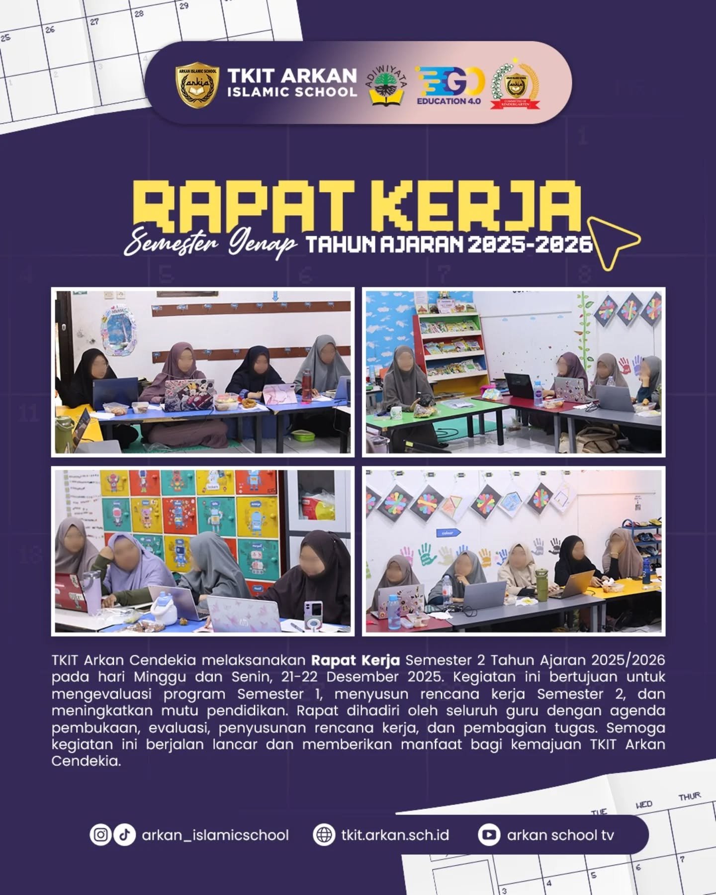 Alhamdulillaah barakallah,sudah selesai merancang kegiatan di semester 2 nanti.Sampai jumpa di semester 2 nanti teman-teman, ananda shalih-shalihah dan ayah bunda 🙌🥰#paud #sekolahsehat #sekolahdigital #sekolahislamterpadu #sekolahramahanak sekolahislam sekolahaman sekolahbekasi sekolahtk sekolahsunnah