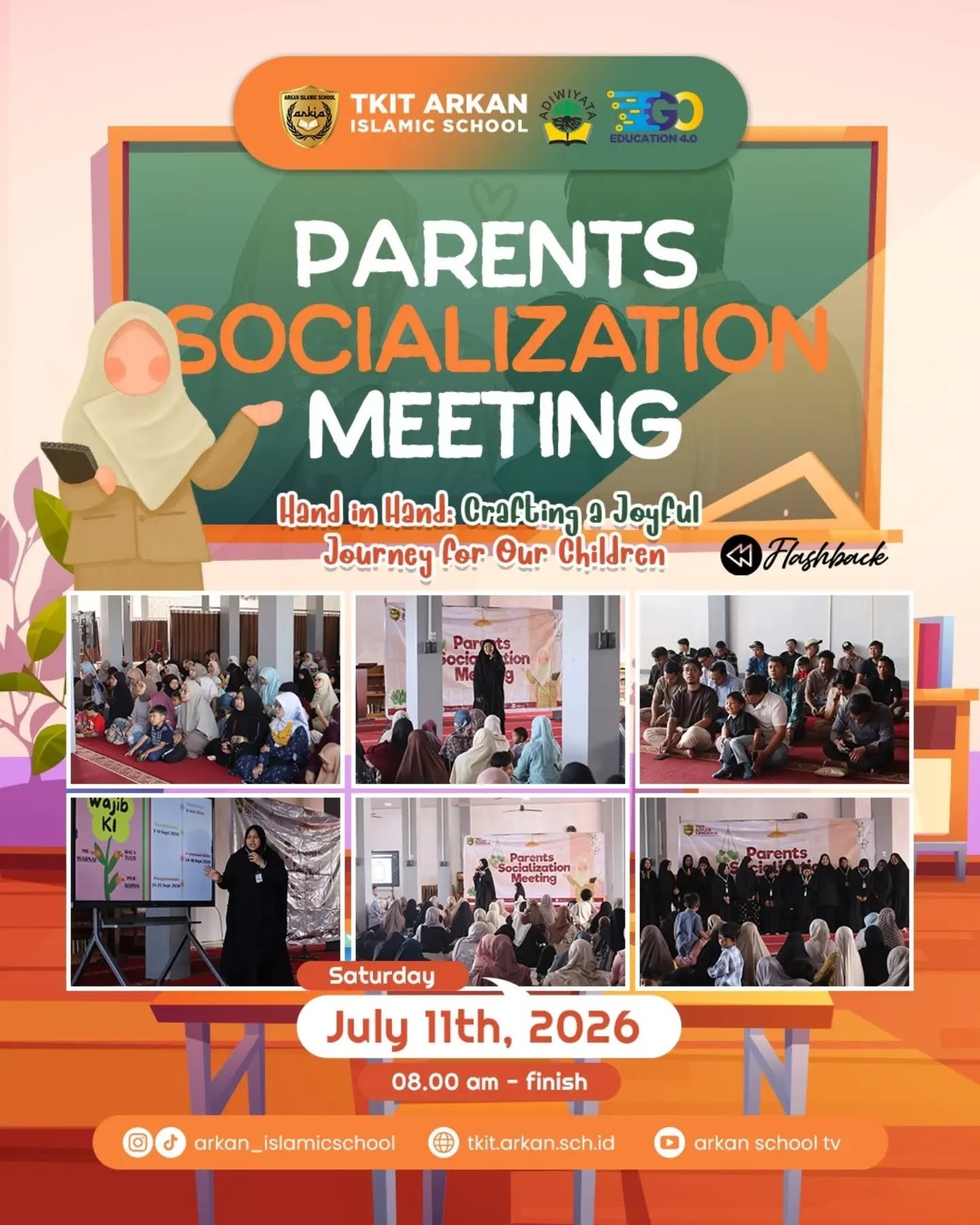 Assalamu'alaykum warahmatullahi wabarakatuh,Ayah Bunda yang kami banggakan,Terima kasih banyak atas kehadiran Ayah Bunda pada Parents Socialization Meeting hari ini. Kehadiran dan antusiasme Ayah Bunda adalah bukti nyata kepedulian terhadap tumbuh kembang Ananda, dan itu berarti sangat besar bagi kami.Semoga apa yang kita bahas hari ini menjadi awal yang baik untuk kerja sama kita sepanjang tahun ajaran 2026/2027. Kami di TKIT Arkan Cendekia berkomitmen penuh untuk mendampingi Ananda dengan sepenuh hati, dan kami sangat berharap Ayah Bunda terus menjadi mitra aktif kami, baik dalam komunikasi sehari-hari, kehadiran di kegiatan sekolah, maupun dukungan di rumah yang selaras dengan apa yang kami ajarkan di sekolah.Bagi Ayah Bunda yang ingin mengulas kembali pembahasan hari ini, berikut kami lampirkan:🎥 Rekaman Live Streaming:
https://www.youtube.com/live/e8ZI9Y-9tgc?si=954X_Bu9cYgNCW0vSemoga tahun ajaran ini membawa keberkahan, ilmu yang bermanfaat, dan tumbuh kembang terbaik untuk Ananda. Mari terus bergandengan tangan, Ayah Bunda.Barakallahu fiikum.Wassalamu'alaikum warahmatullahi wabarakatuh,
TKIT Arkan CendekiaBilingual Integrated Islamic School